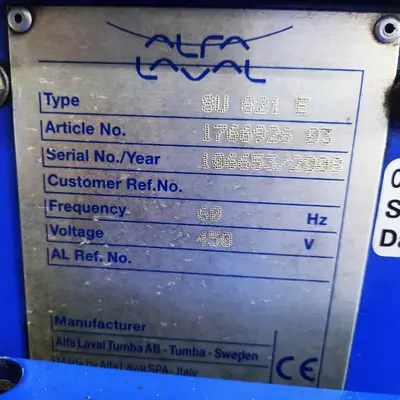 Alfa-Laval S-821 fuel/lube oil purifier module, 316SS.