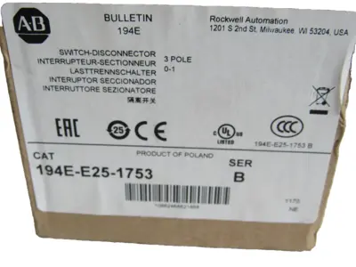 ALLEN BRADLEY 194E-E25-1753 DISCONNECTOR SWITCH 194EE251753 NEW, SURPLUS