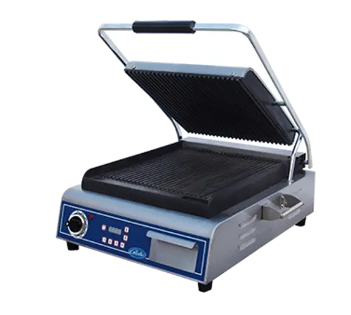 Globe GPG14D Deluxe Sandwich Grill with Grooved Plates - 14" x 14" Cooking Surface - 120V, 1800W