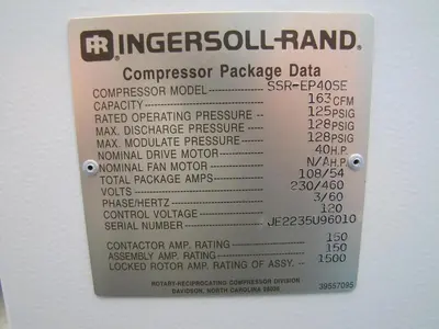 Used INGERSOLL RAND SSR-EP40SE Rotary Screw & Sliding Vane Air Compressors California US | Bay Line Tool #1399327