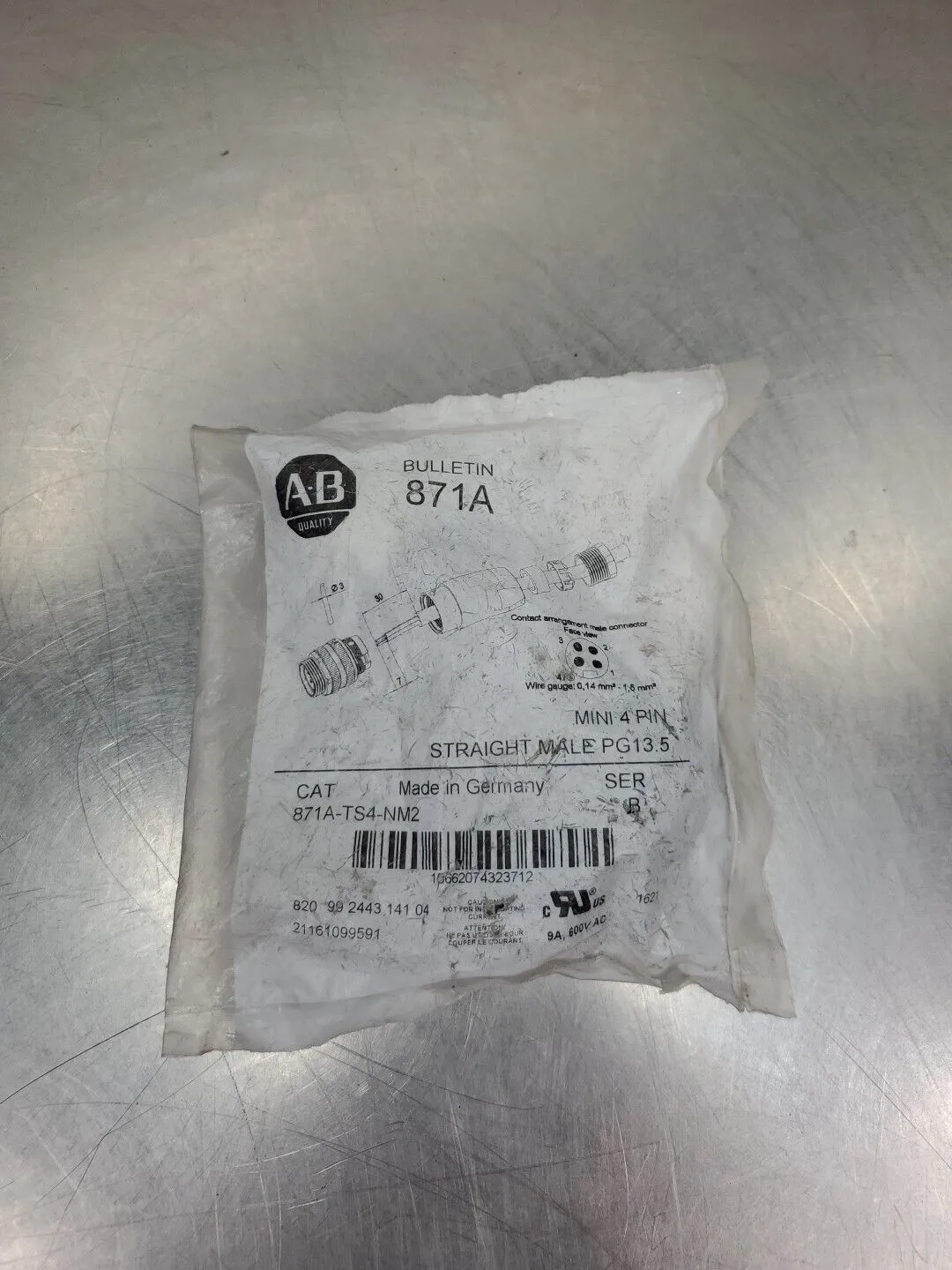 Allen-Bradley 871A-TS4-NM2 Ser B Connector, Straight Male PG13.5 5B-4/9