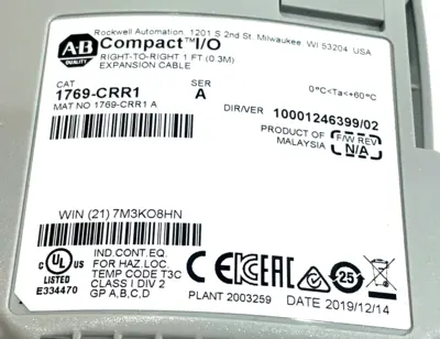 A / B 1769-CRR1 RIGHT-TO-RIGHT EXPANSION CABLE SER.A 1769CRR1 NEW, SURPLUS