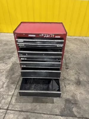 9 DRAWER X 27" X 18" RED TOOL BOX PARTS CABINET: STOCK #22171