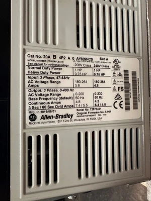 ALLEN-BRADLEY POWERFLEX70 1HP VARIABLE SPEED
