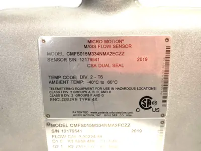 USED EMERSON MICRO MOTION ELITE CORIOLIS METER, MASS FLOW SENSOR