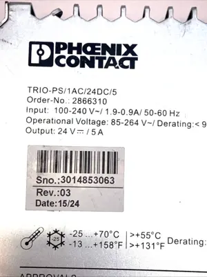 USED PHOENIX CONTACT POWER SUPPLY 24V 5A DIN RAIL 2866310