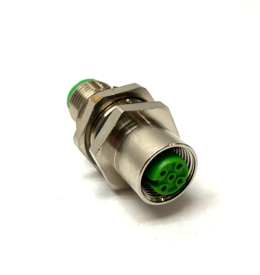 None | Panel Mount M12 5-Pin Male to Female Bulkhead Cable Connector, M16 Thread Mount - New Other