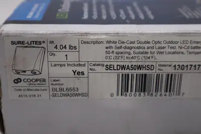 Sure-Lites SELDWA50WHSD Self-Diagnostic Emergency Light LED Lamp - STOCK 1936CC