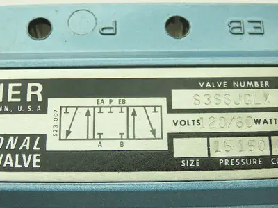 Skinner S3SSJGLX Pneumatic Directional Control Solenoid Valve 5/3 Pos 120V