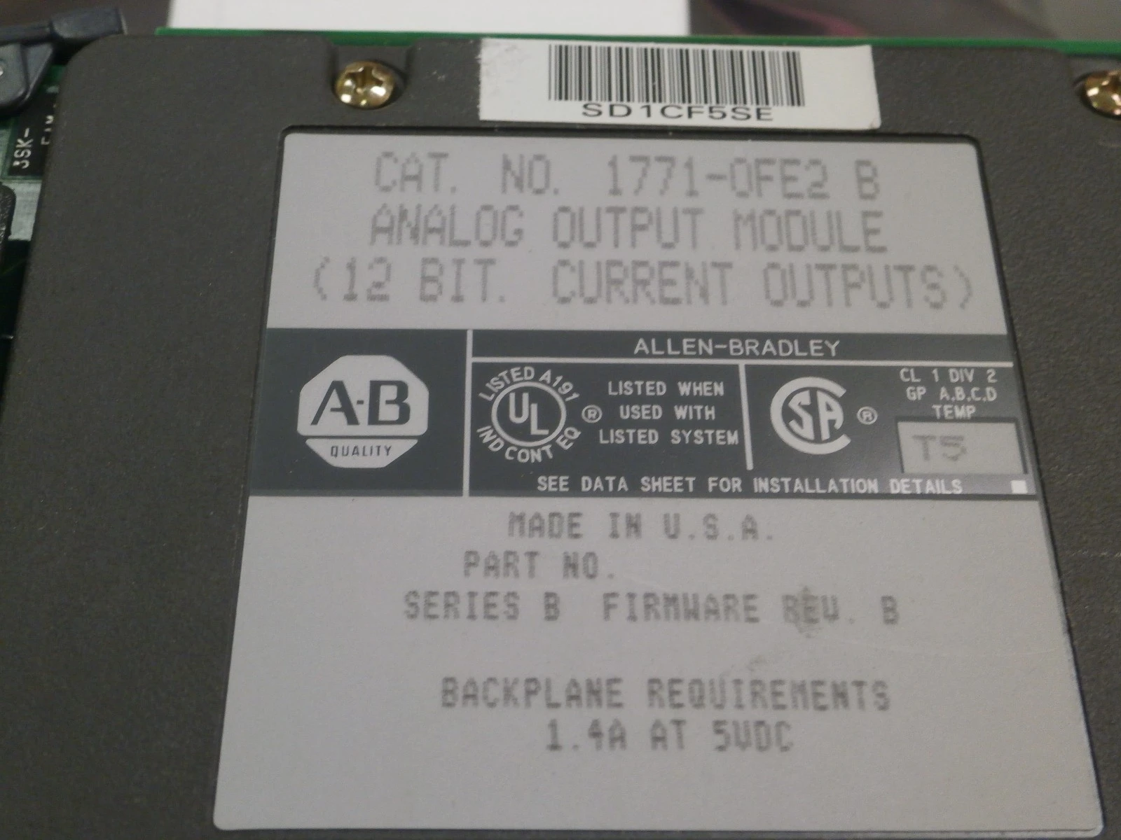 USED Allen-Bradley 1771-0FE2 B  Firmware B Series B   +