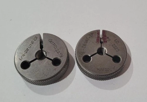 Set of 1/4-28 UNF-2A GO & NO GO Set Thread Ring Gage P.D. .2258 & .2225 Gages