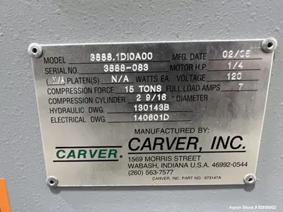 Used CARVER 3888.1D10A Hydraulic Presses Illinois US | Aaron Equipment #83999