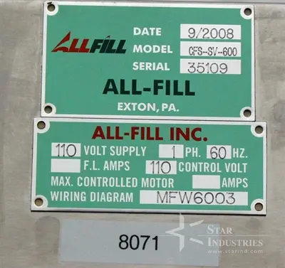 All-Fill CFS-SV-600 Auger Filler, 50 mg to 50 grams