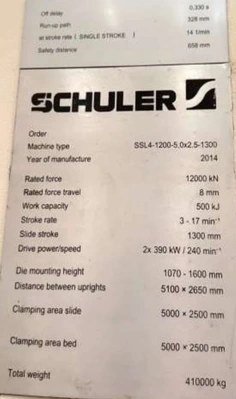 USED 2014 SCHULER SCHULER SSL4-2500-5.0X2.5-1300 / SSL4-1200-5.0X2.5-1300 PRESS