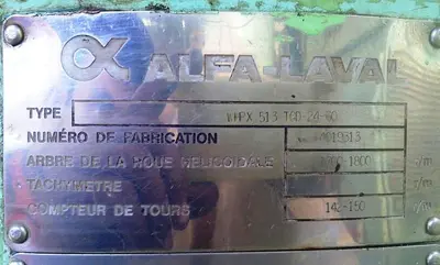Alfa-Laval WHPX 413 TGD-24-60 oil purifier, SS.