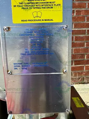 USED PALAMATIC PALPHARMA TIP AIR OPERATED PORTABLE DRUM TILTER / LIFT SWL 100 KG