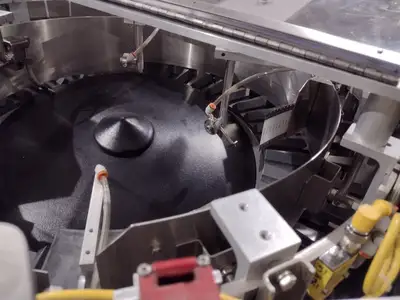Used Shibuya Hoppmann Centrifugal Vial Feed System & Pre-Feed Elevator Bottle Feed Hopper Elevator Michigan US | Maverick Industrial Sales #1390580