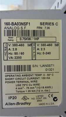 Allen Bradley 160-BA03NSF1 Smart Speed Controller 1 HP Series C FRN 7.06 Used
