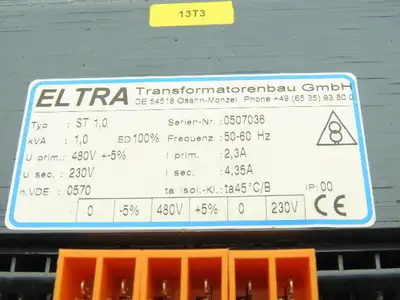 Eltra ST 1,0 1 kVA Stepdown Power Transformer 480V Primary 230V Secondary