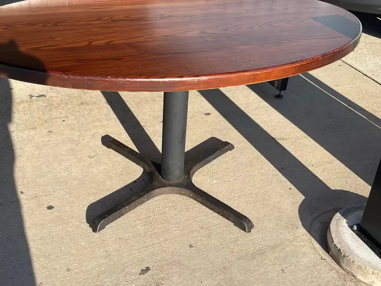 Used Falcon Restaurant Supply, Inc. Used 60"X 38" Oval Wood Table with Metal Base - SS355 - SB2 Restaurant Equipment (Miscellaneous) Illinois US | Falcon Restaurant Supply #1373851