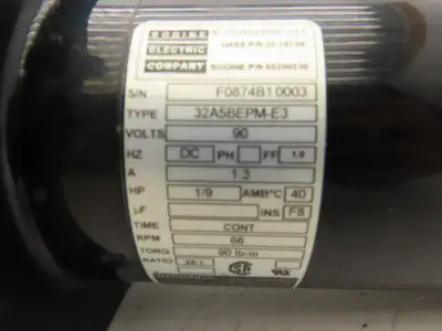 Bodine 32A5BEPM-E3 DC Gearmotor 1/9Hp 90VDC 25:1 Ratio 66 RPM Inline Parallel
