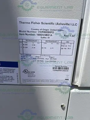 USED THERMO VWR60086FD ULTRA-LOW TEMPERATURE FREEZER -86°C, 28.8 CU.FT. 208V MFG 2020