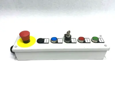 None | Operator Pushbutton Enclosure Control Assembly, Enable, Disable, E-Stop, Key - Used