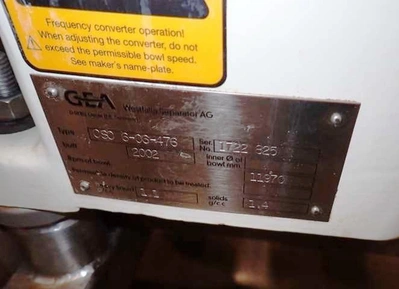Westfalia CSC 6-06-476 hydro-hermetic clarifier skid, 316L SS.