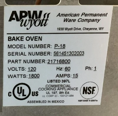 152-0147 APW Wyott P-18 Electric Countertop Pizza/Pretzel Oven