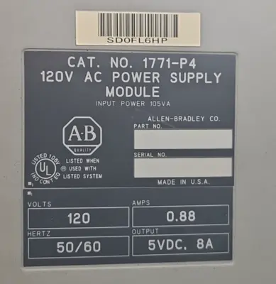 USED Allen-Bradley 1771-P4 120VAC POWER SUPPLY MODULE