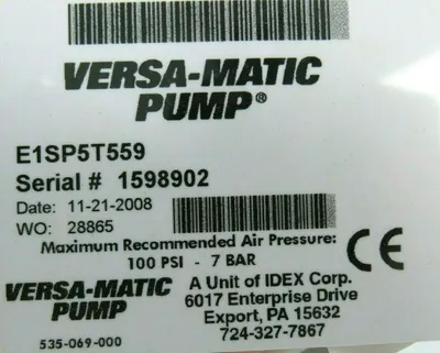 NEW VERSA-MATIC E1SP5T559 DIAPHRAGM PUMP 1"