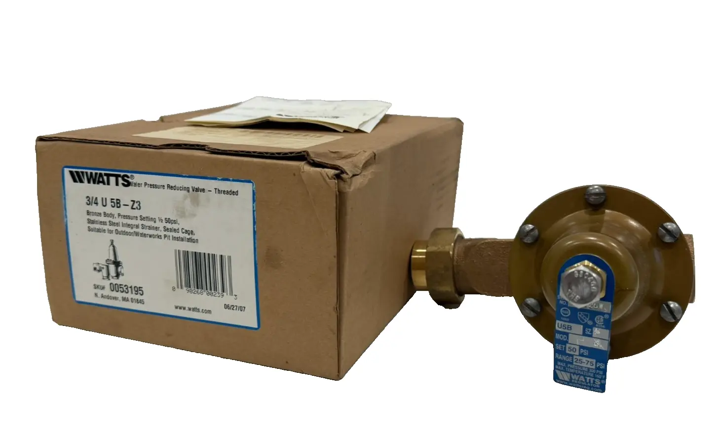 NEW WATTS U5B-Z3-3/4 WATER PRESSURE REDUCING VALVE U5BZ3 3/4"