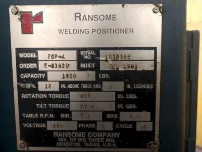 1500 LB RANSOME MODEL#25P-A WELDING POSITIONER: STOCK #14042