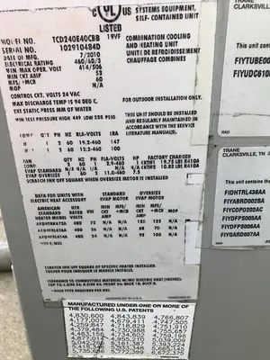 Used 2010 TRANE TCD240E40CBB Air Conditioning Equipment North Carolina US | DH Griffin Used Equipment #1383593
