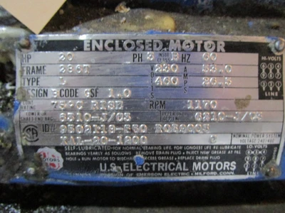 20 HP Electric AC Motor, 1170 rpm, XP tagged