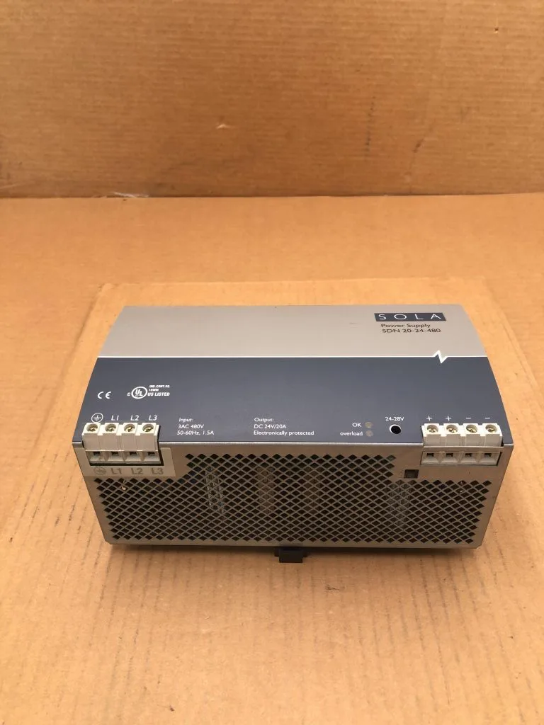SOLA SDN 20-240-480 DIN Rail Power Supply 480V 3AC 24V 20A