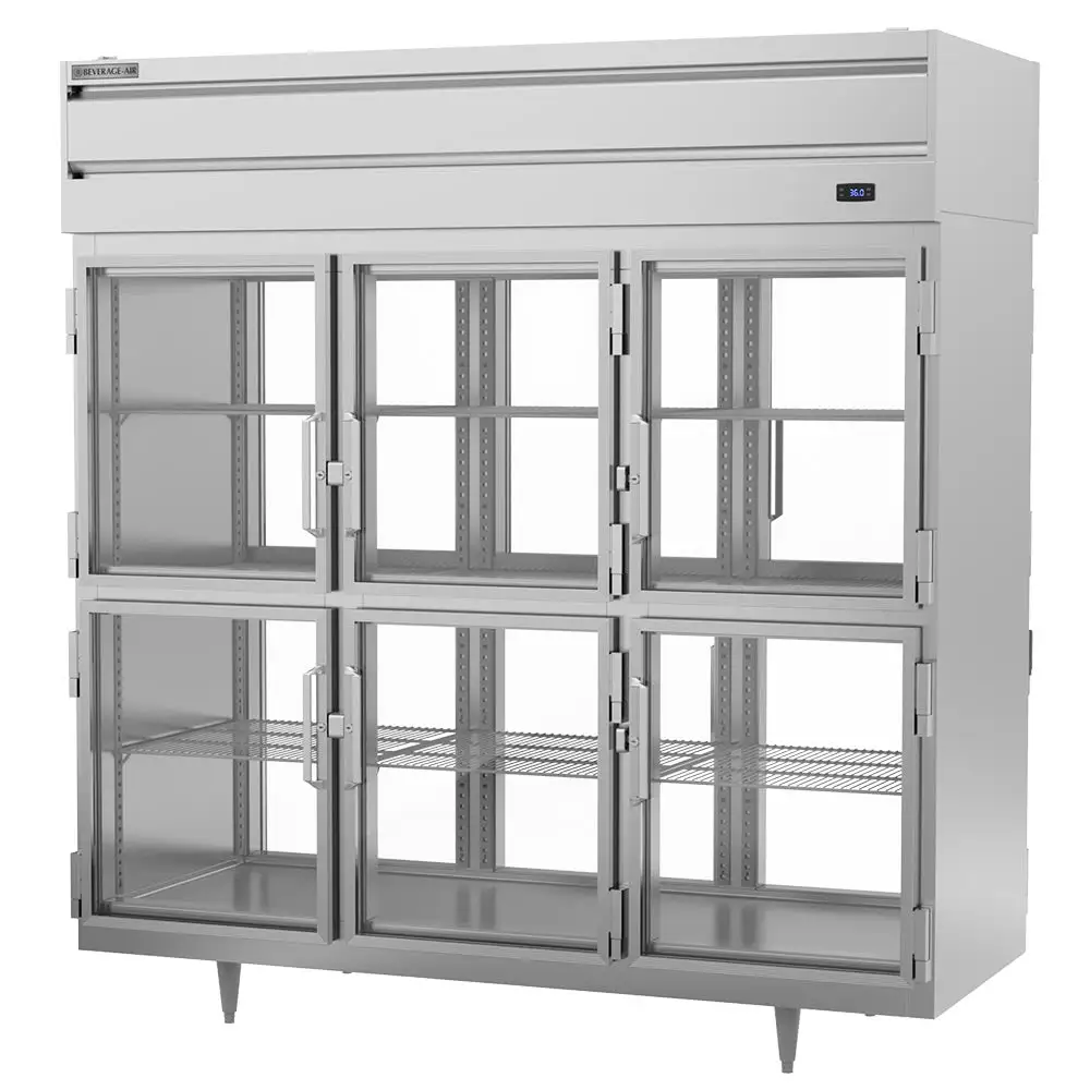 Beverage-Air PRD3HC-1BHG 78" Three Section Pass Thru Refrigerator, (12) Left/right Hinge Glass Doors, 115v