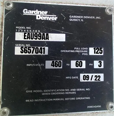Used 2022 GARDNER DENVER EAU99AA Air Compressors (Misc) Ohio US | C3 SURPLUS LLC #1389783