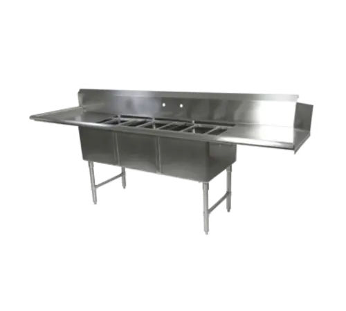 John Boos DT3B244-2D24L 121 5/8" Dishtable w/ (3) 24x24x14" Bowls & (2) 24" Drainboards, L to R