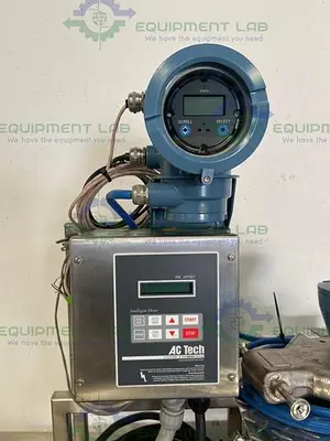 USED QUATTRO FLOW PUMP W/ 3HP MOTOR, ROSEMOUNT CMF010 MASS FLOW SENSOR, TRANSMITTER