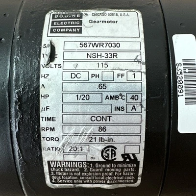 NEW BODINE ELECTRIC NSH-33R 20:1