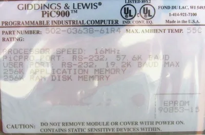 NEW GIDDINGS & LEWIS 502-03638-61R4 CPU MODULE 5020363861R4 PIC900