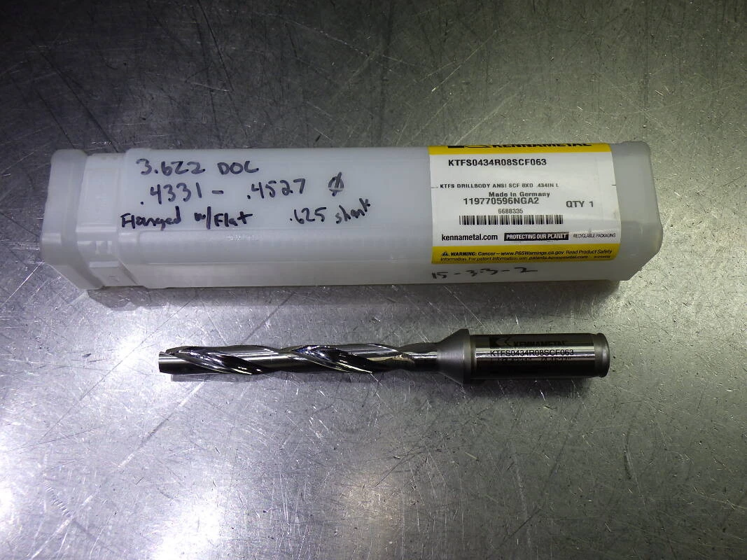 Kennametal .434" Coolant Thru 8xD Drill 5/8" Shank KTFS0434R08SCF063 (LOC1285B)