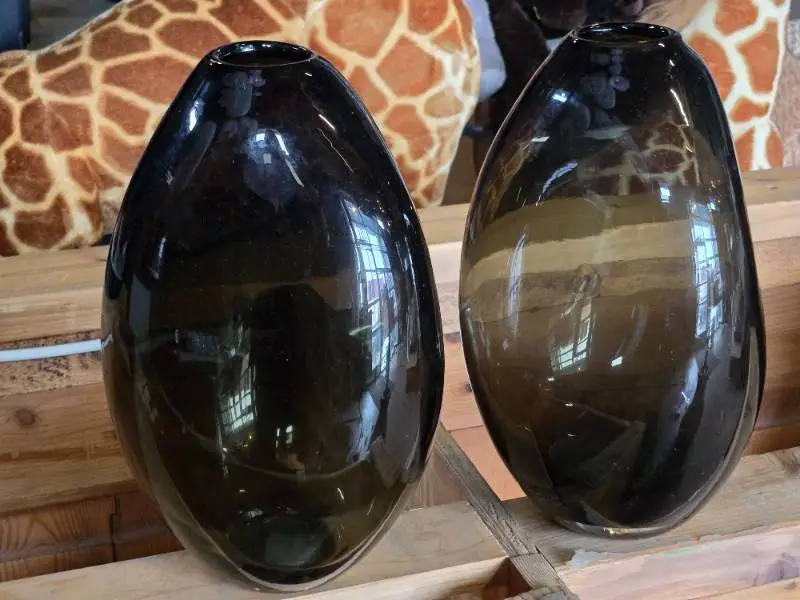 Lot of (2) Glass Table Vases by Holmegaard 6" x 12" (smoked) (tear drop)