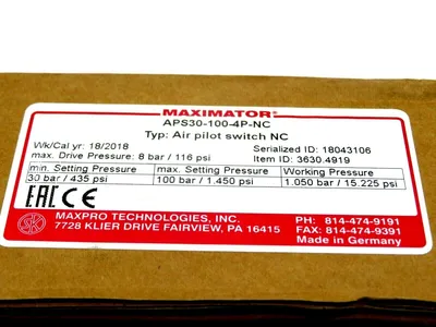 NEW MAXIMATOR APS30-100-4P-NC AIR PILOT SWITCH APS301004PNC