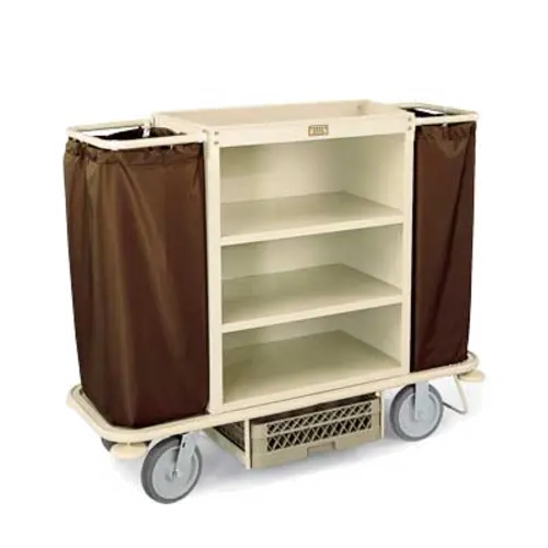 Forbes Industries Housekeeping Cart w/ (3) Shelves & Glass Rack Holder - 30"L x 19"W x 36"H, Steel (2107)