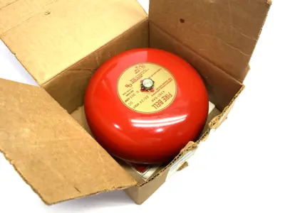 USED EDWARDS SIGNALING FIREBELL FIRE ALARM BELL, VIBRATING, RED, 6" DIA.