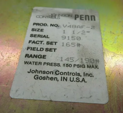 USED JOHNSON CONTROLS V48AF-2 3-WAY PRESSURE REGULATING VALVE V48F2