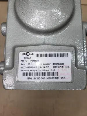 New | in-Stock DODGE TIGEAR DODGE TIGEAR RIGHT ANGLE WORM GEAR REDUCER 20QZ30L56 RATIO 30:1 *NEW - NO BOX** 56C FRAME Speed Reducers | ND Industrial Surplus #1225373