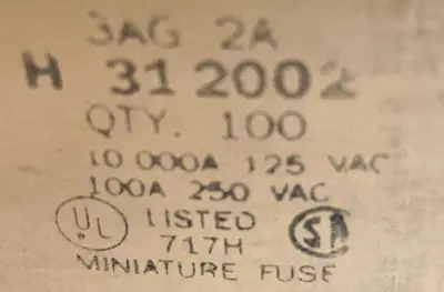 NEW LITTELFUSE 312.002 MINIATURE FUSE 100AMP 250VAC 100 PCS. 312002